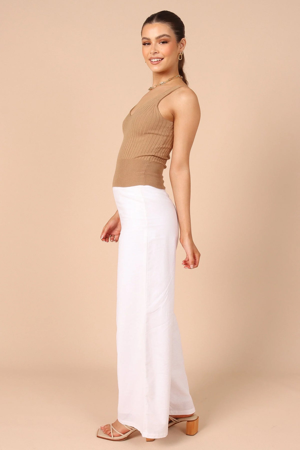 Gemma V Neck Tank Top - Camel