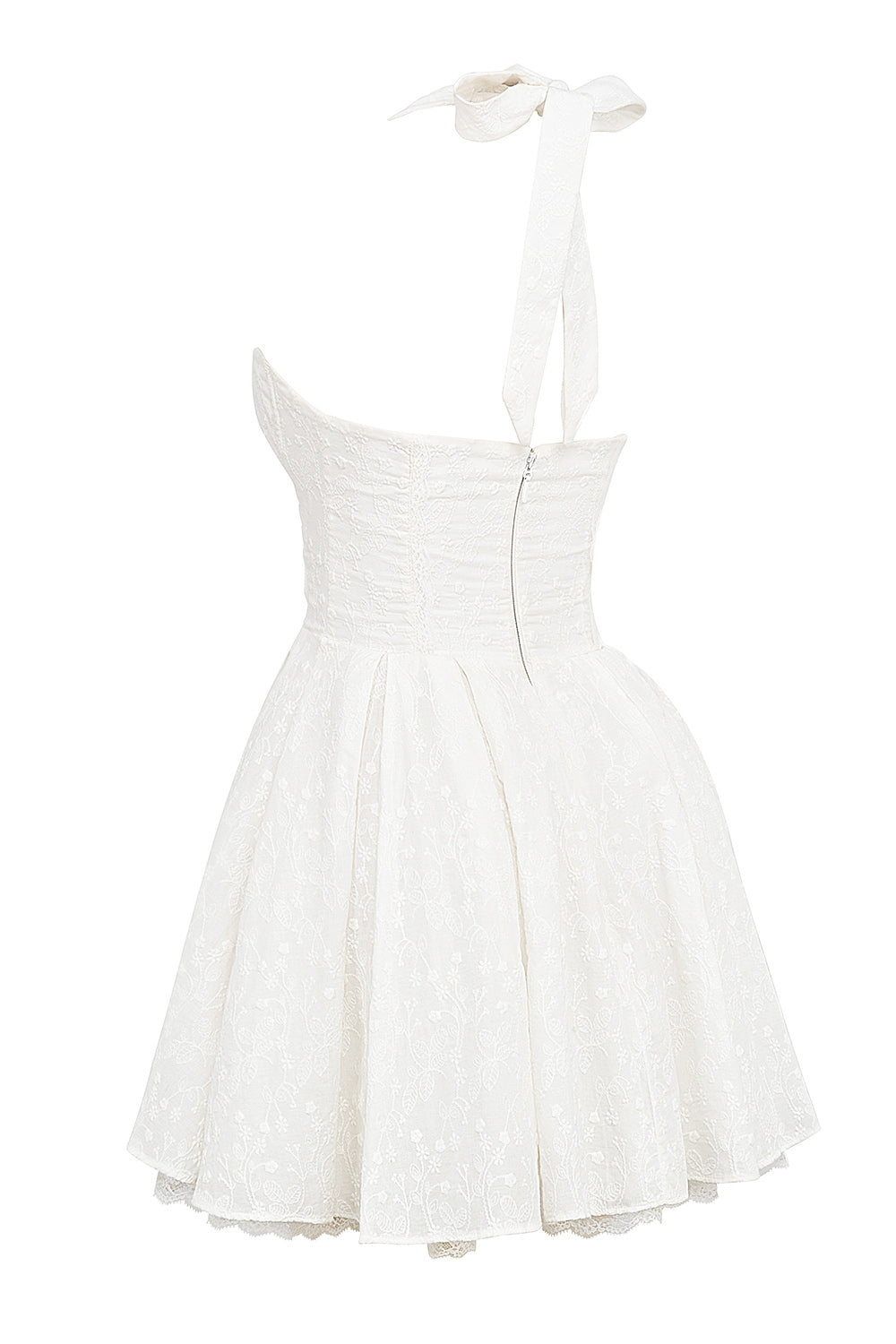 white broderie anglais halter mini dress