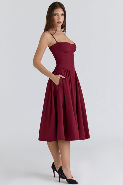 wine corset midi dress
