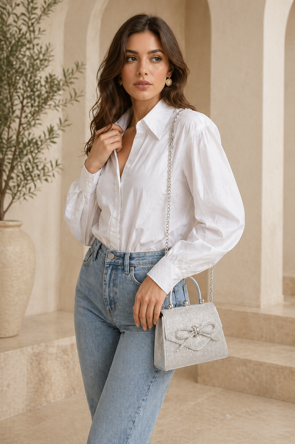 Crystal Bow Elegance Top Handle Bag