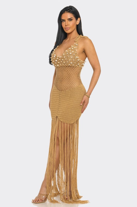 Coastal Treasure Crochet Maxi Cover-Up - Camel