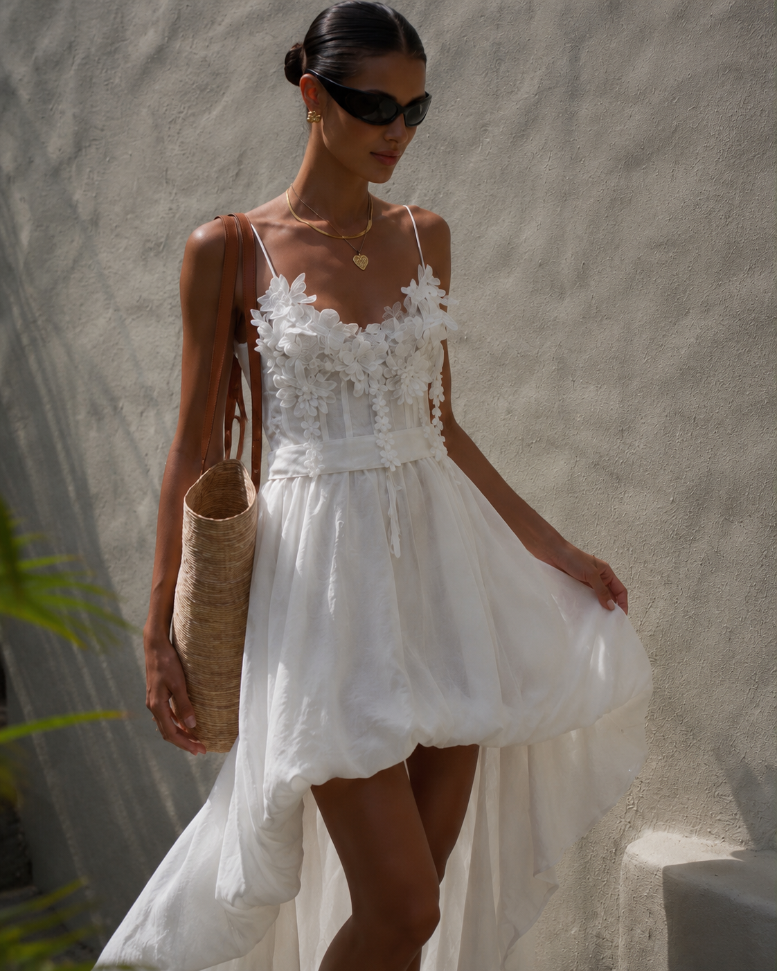 Ethereal Blossom High-Low Dress – White
