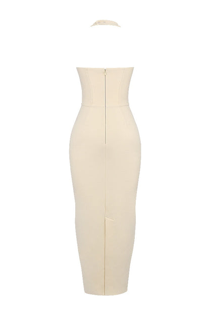 ecru halter maxi dress