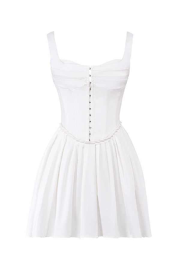 white pleated mini dress