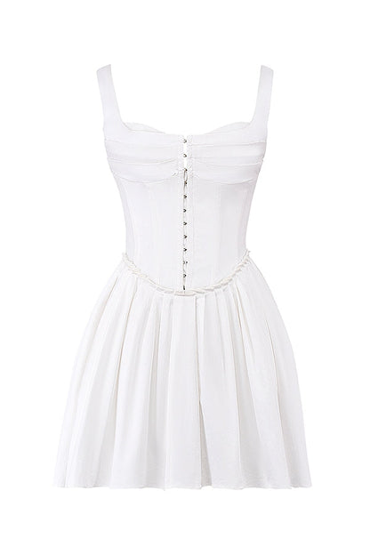 white pleated mini dress