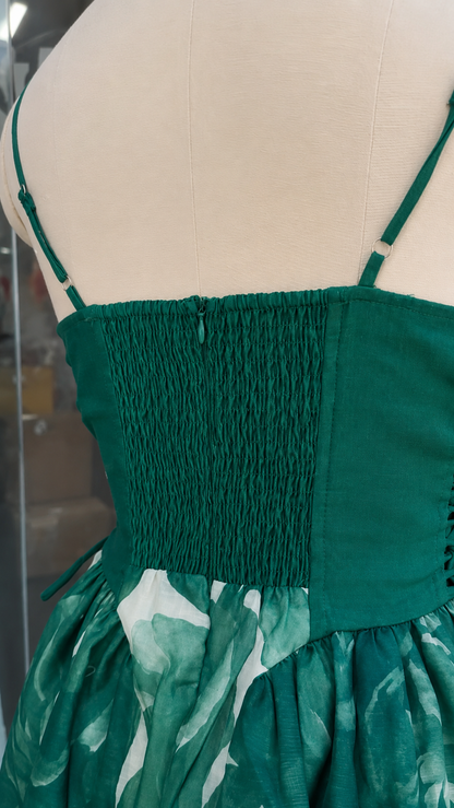 Emerald Garden Lace-Up Midi Dress