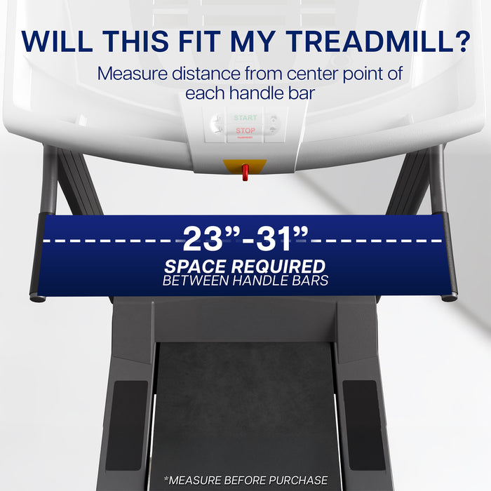 Compatibility image displaying space required between handle bars of treadmill