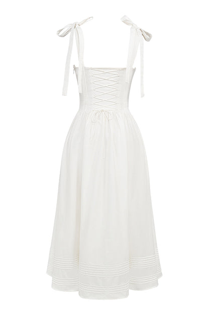 white pin tuck cotton midi sundress