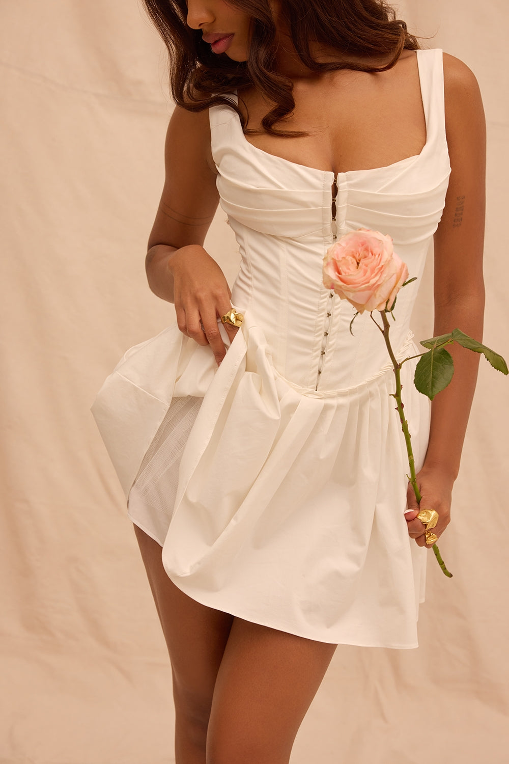 white pleated mini dress