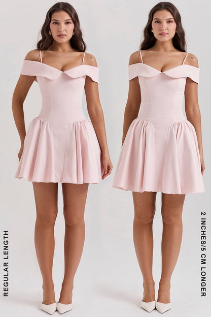 ballerina pink off shoulder mini dress