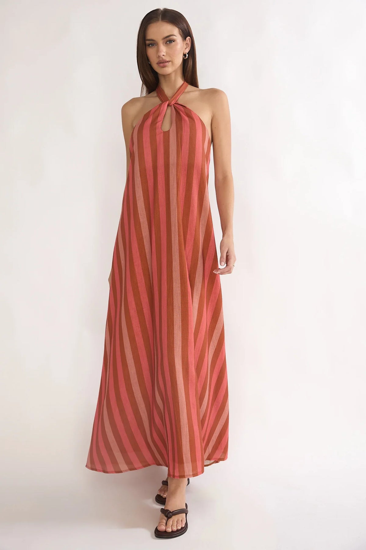 Cheer Backless Halter Maxi Dress Pink Multi