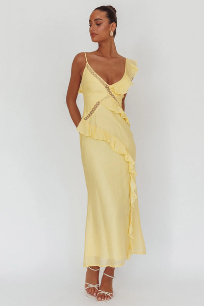 La Estrella Ruffle And Lace Trim Maxi Dress Butter