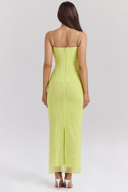 acid lime corset maxi dress