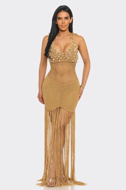 Coastal Treasure Crochet Maxi Cover-Up - Camel