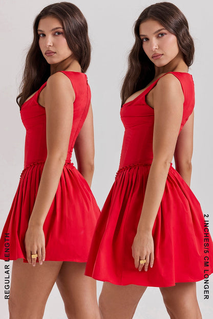 scarlet pleated mini dress