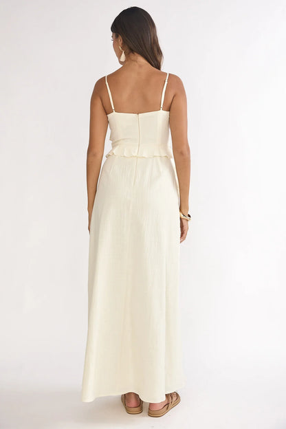 Arrabel Ruffle Split Maxi Dress Ivory