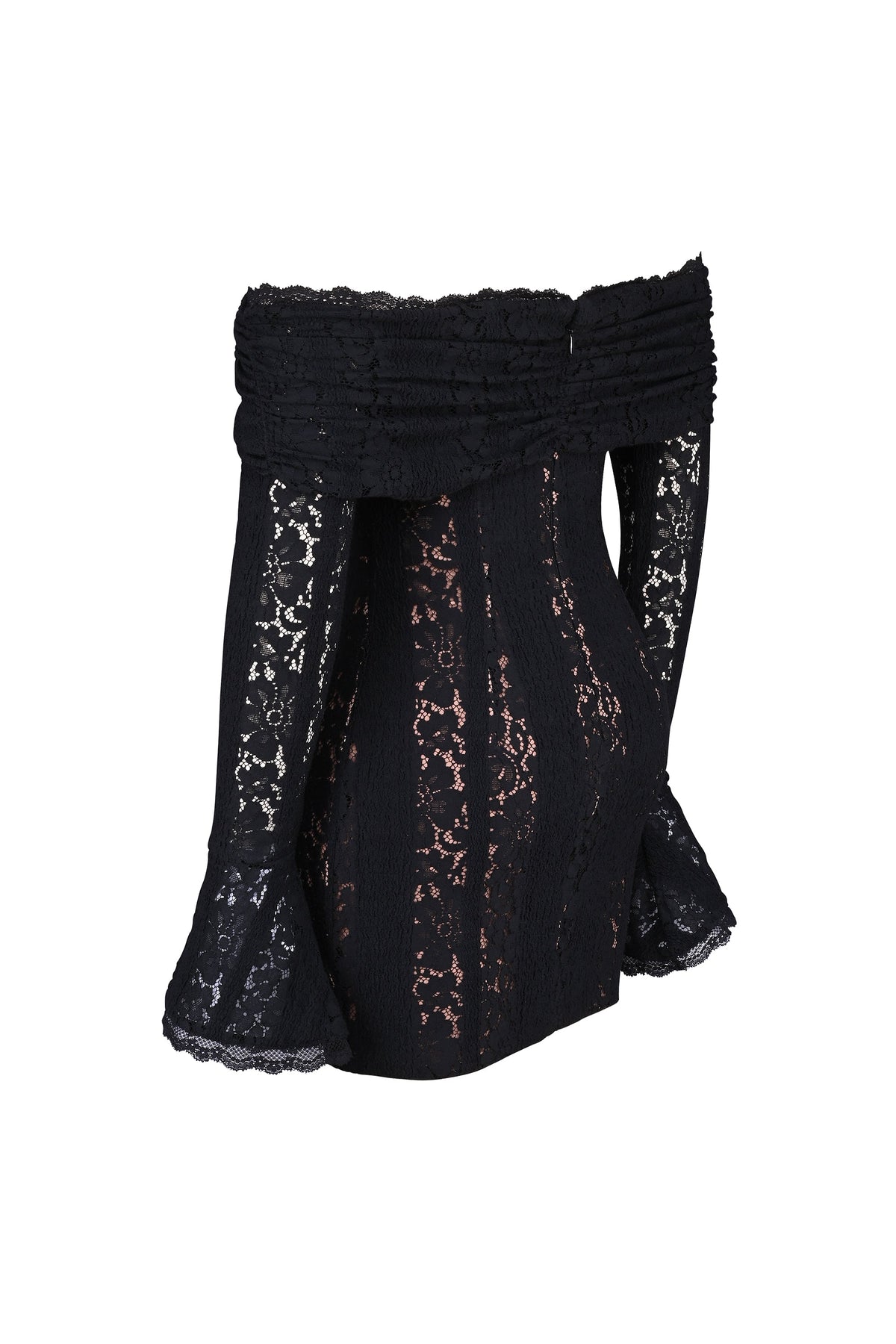 black floral lace off shoulder mini dress
