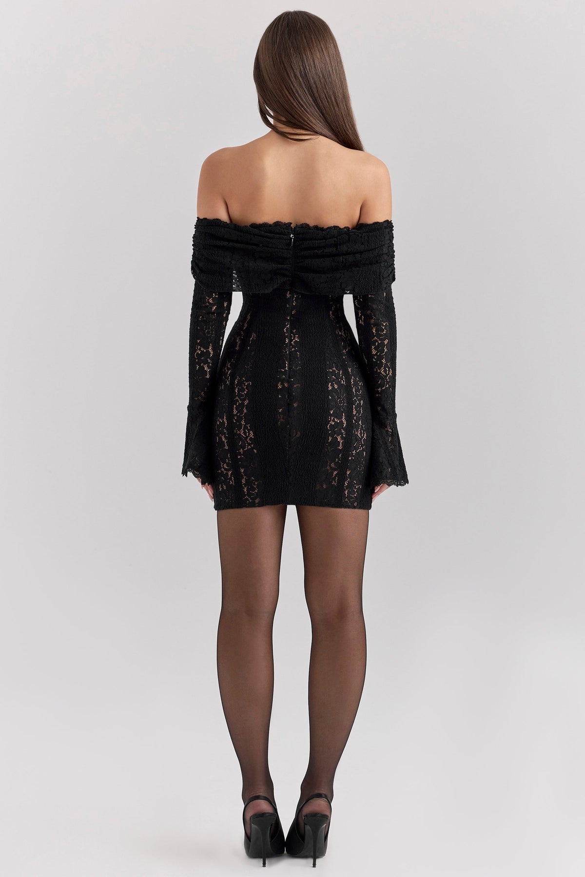 black floral lace off shoulder mini dress