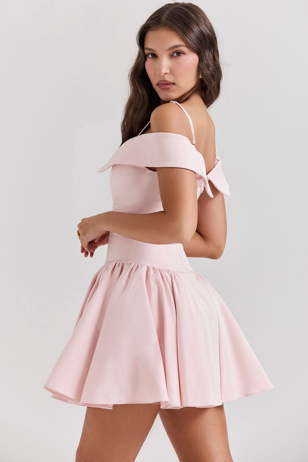 ballerina pink off shoulder mini dress