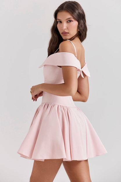 ballerina pink off shoulder mini dress