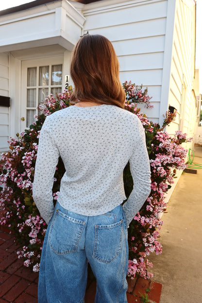 Allie Pointelle Knit Top in Grey