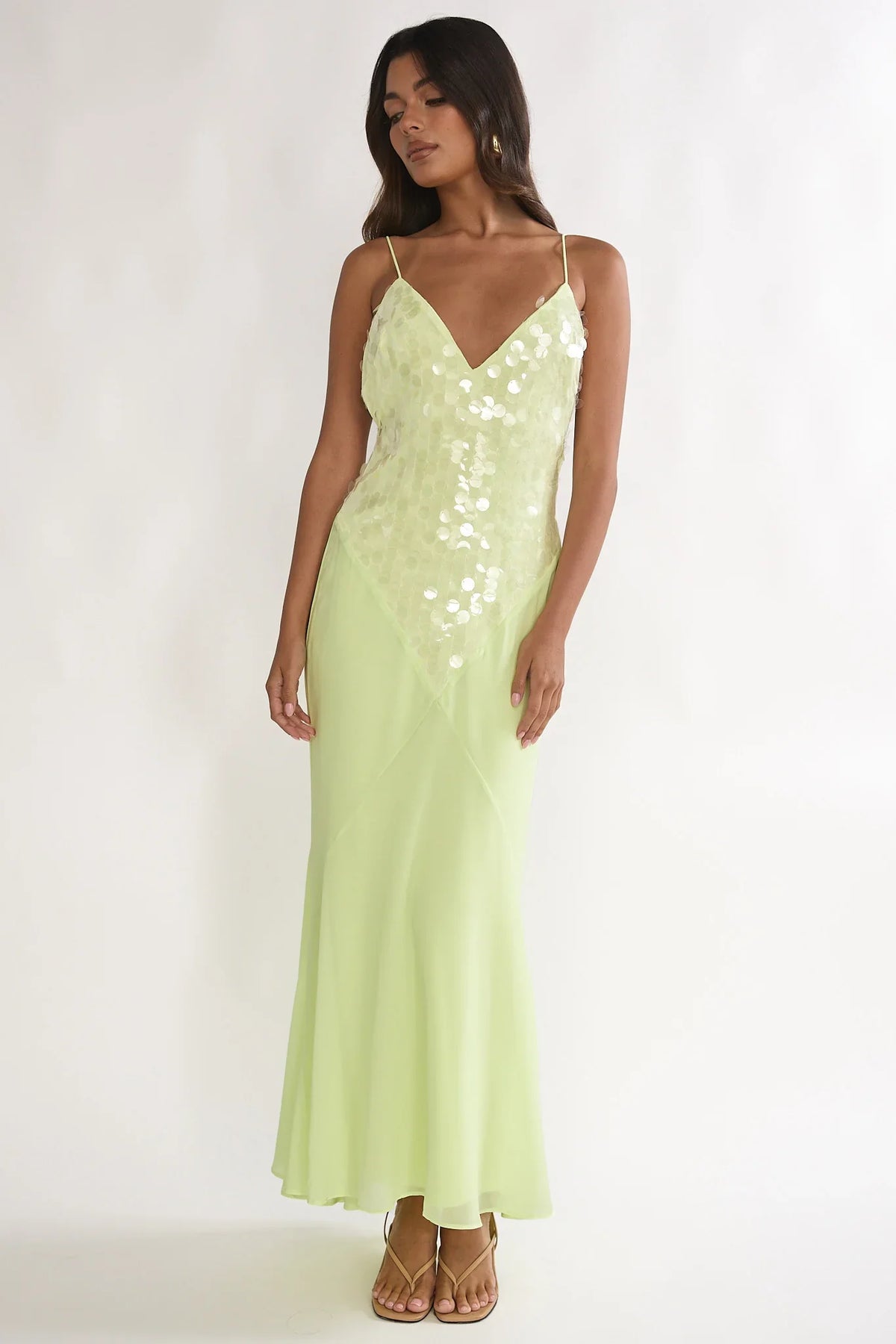 Meranda V-Neck Maxi Dress Sequin Yellow