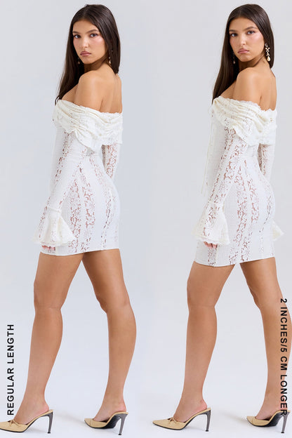 vintage cream floral lace off shoulder mini dress