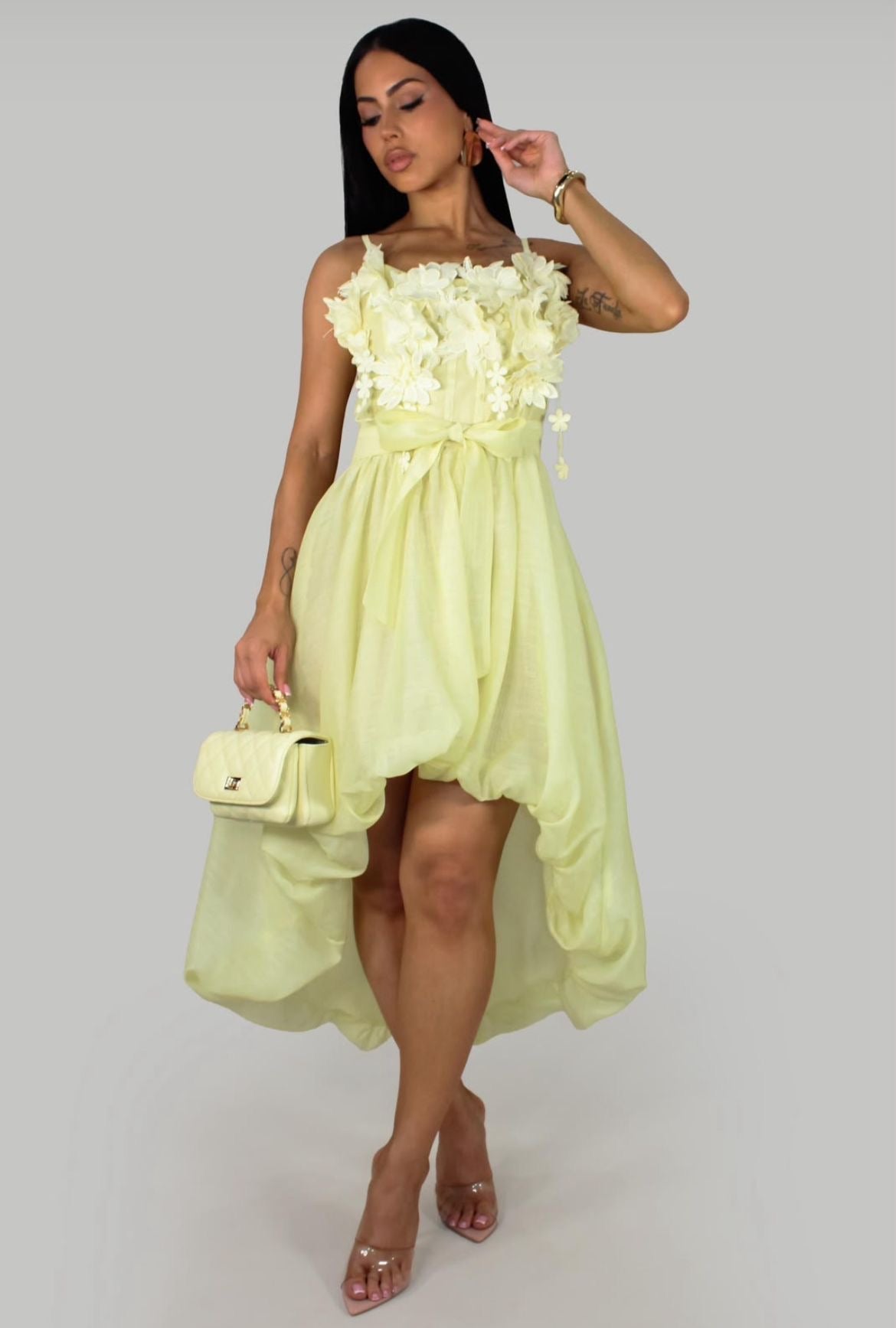 Ethereal Blossom High-Low Dress – Yellow