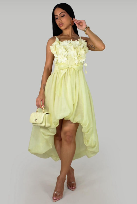 Ethereal Blossom High-Low Dress – Yellow