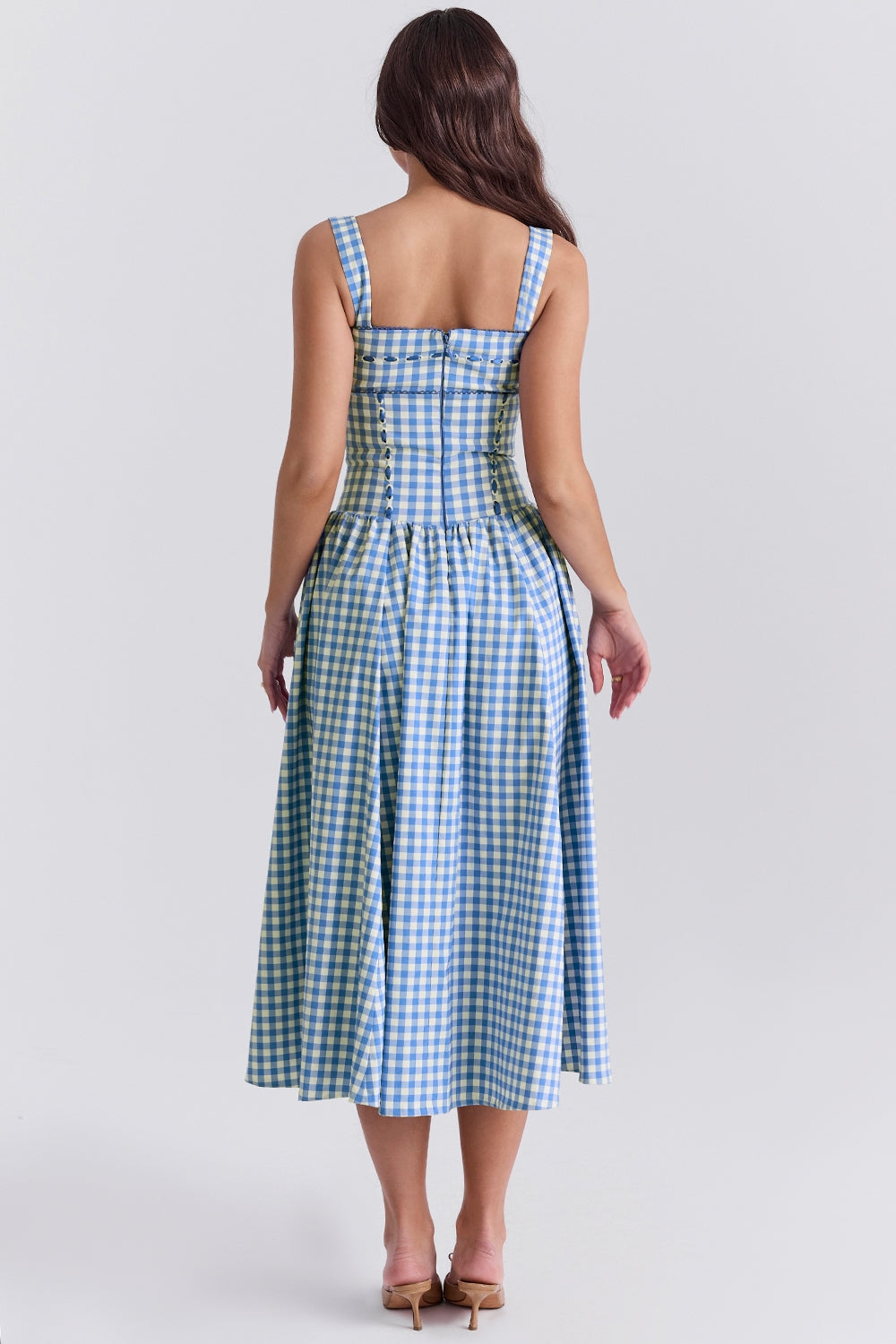 regatta blue gingham midi sundress
