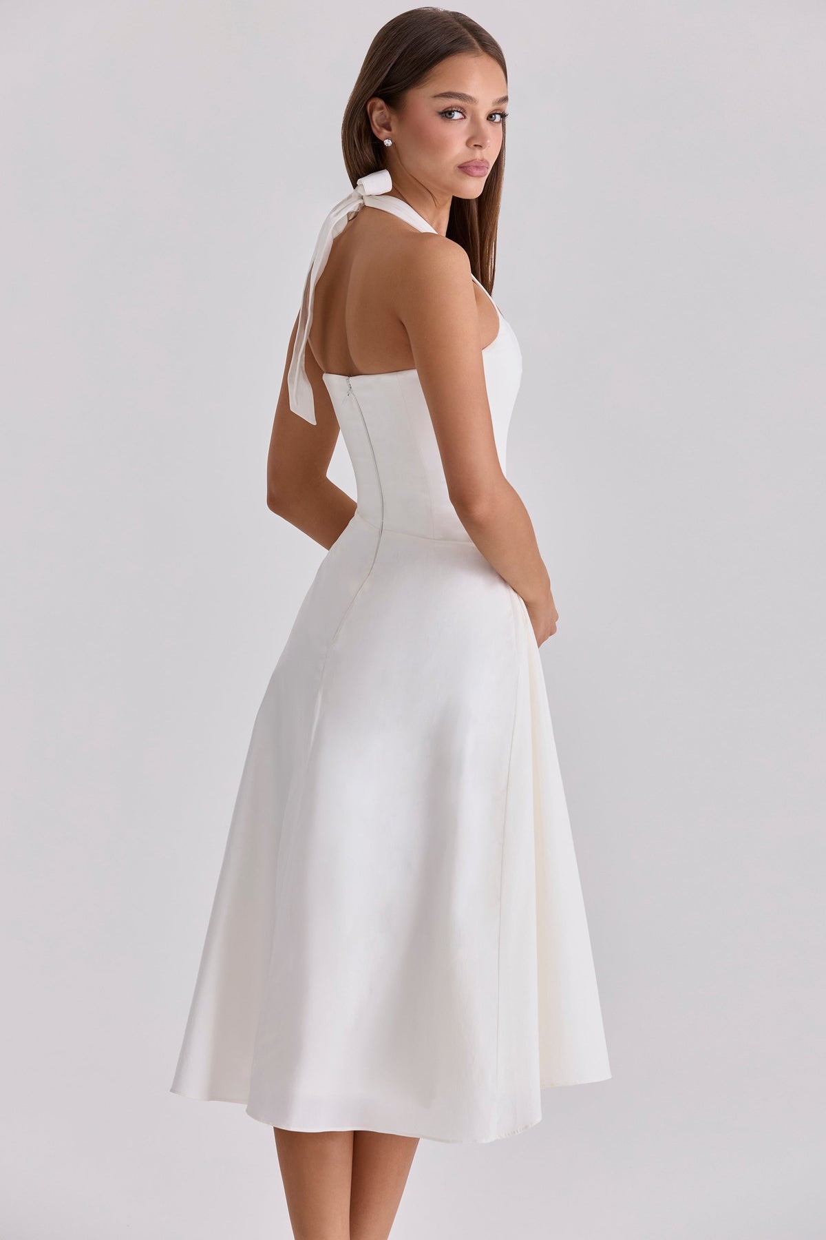 white halter neck cotton midi dress