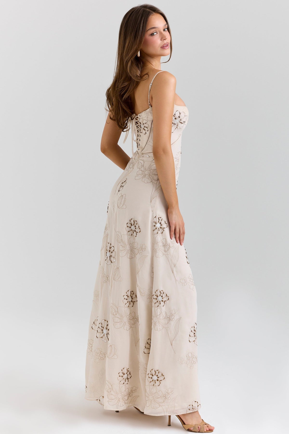 vanilla embroidered hand beaded floral maxi dress