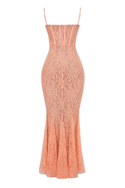 sorbet lace godet maxi dress