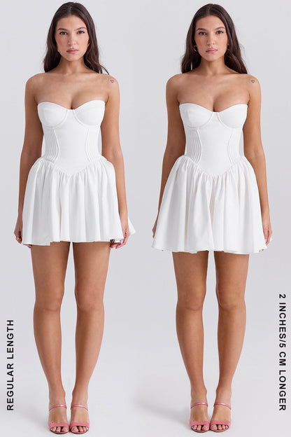 white strapless corset mini dress
