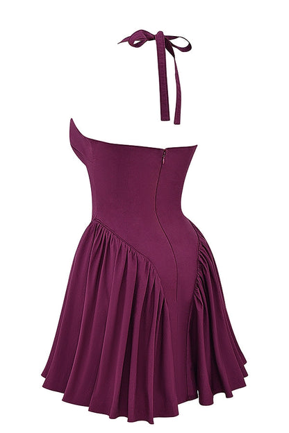 wine halter mini dress