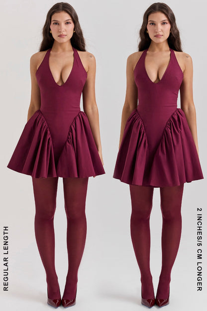 wine halter mini dress