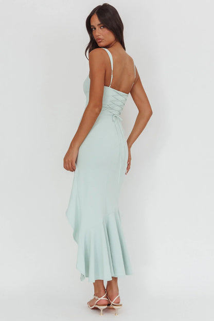 Delighted Asymmetric Hem Maxi Dress Sage