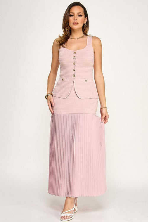 Elegant Muse Pleated Maxi Skirt Set - Mauve