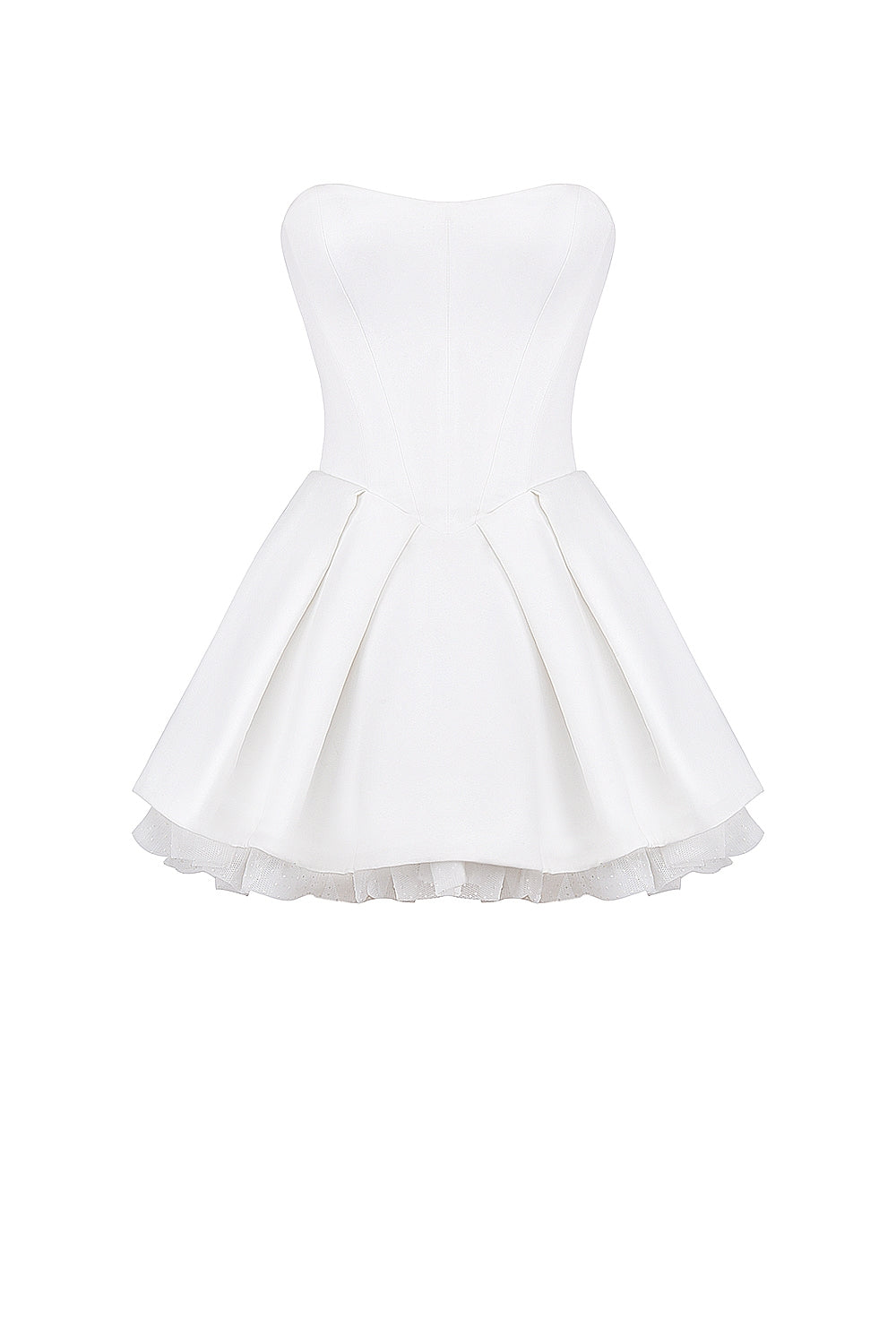 white satin strapless bow mini gown