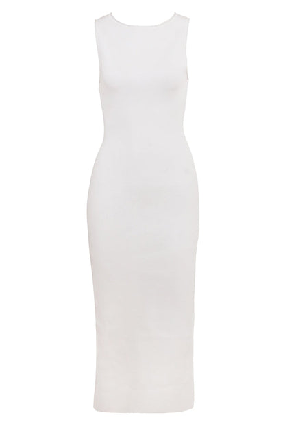 white sleeveless maxi dress