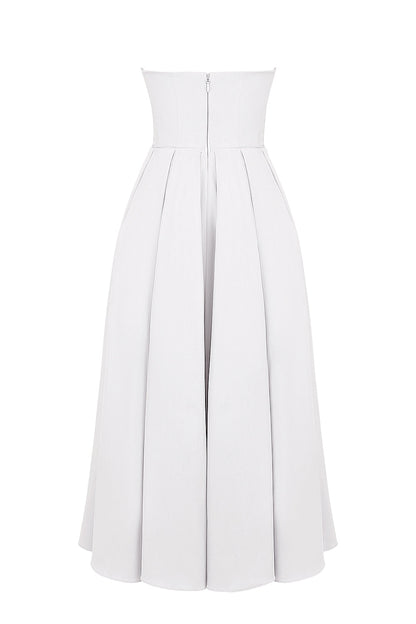 white strapless midi sundress