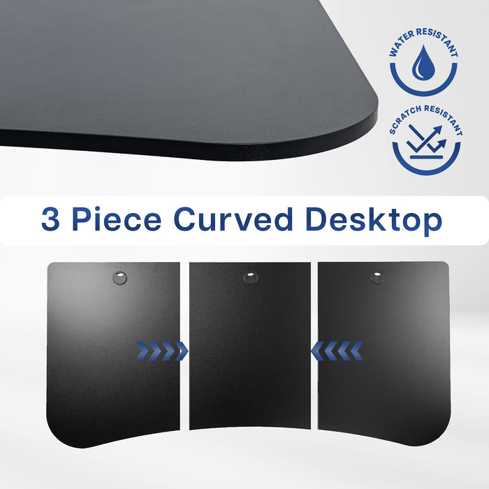 Specifications of tabletop dimensions and feature of top's water and scratch resistant design.