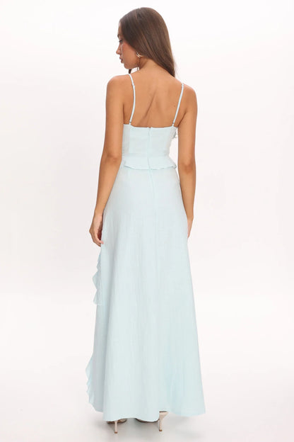 Arrabel Ruffle Split Maxi Dress Blue
