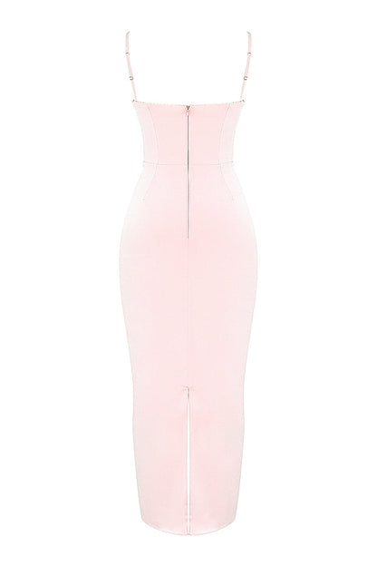 soft peach corset maxi dress