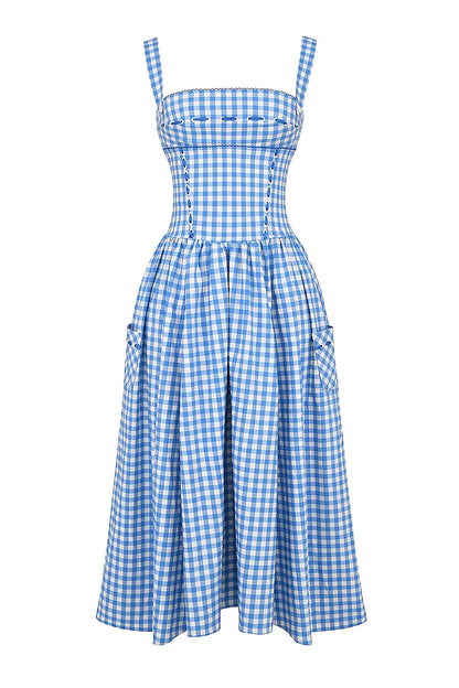 regatta blue gingham midi sundress