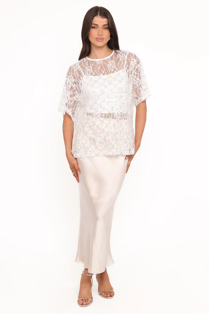 Yonder Sheer Lace Tee Top - White