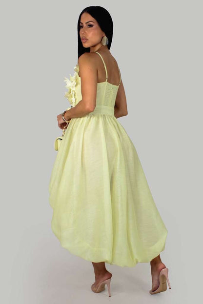 Ethereal Blossom High-Low Dress – Yellow
