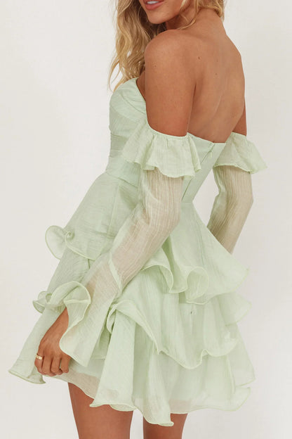Giavana Off-Shoulder Layered Mini Dress Sage