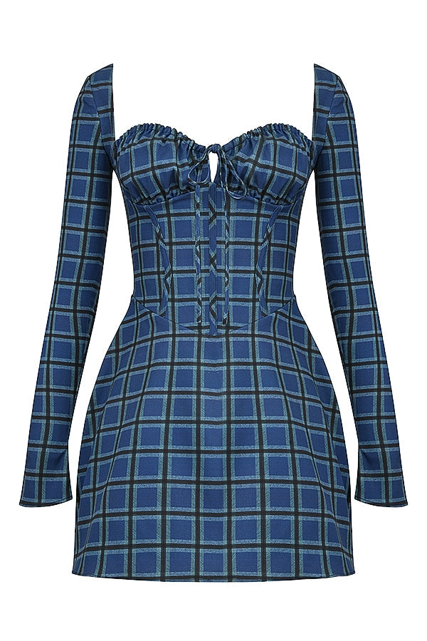 blue tartan corset mini dress