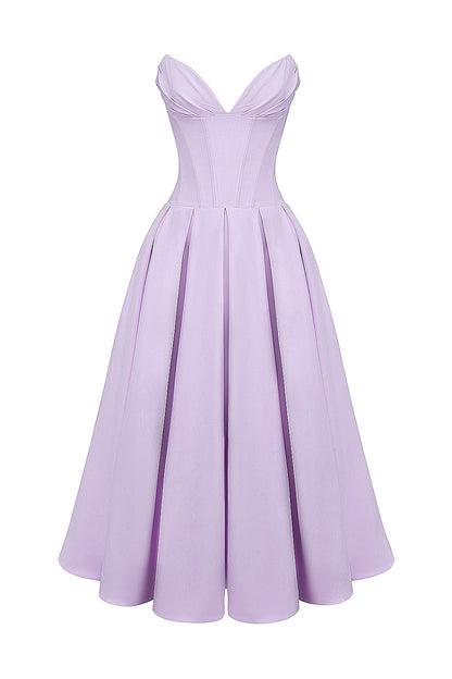 orchid twill strapless tulle midi dress